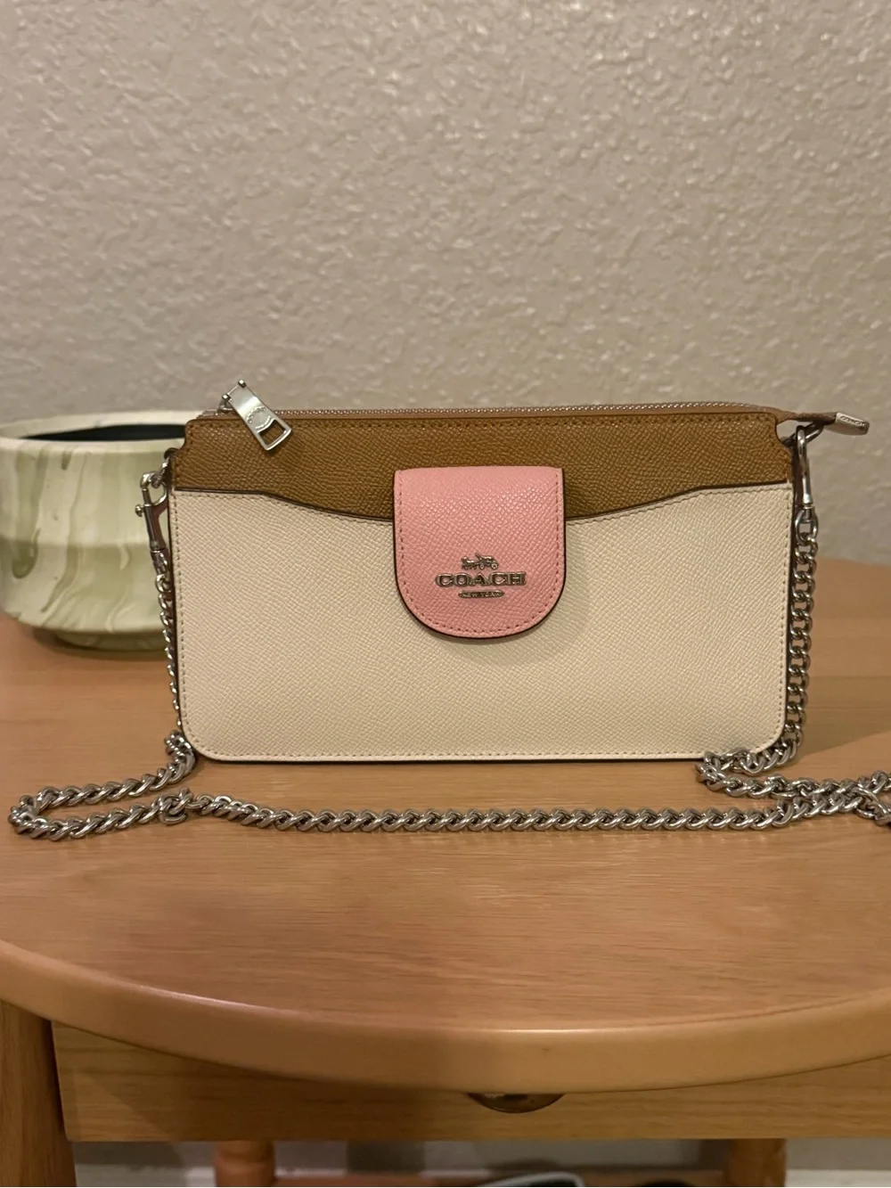 Coach Tricolor Leather mini Crossbody - Pink, Cream & Tan